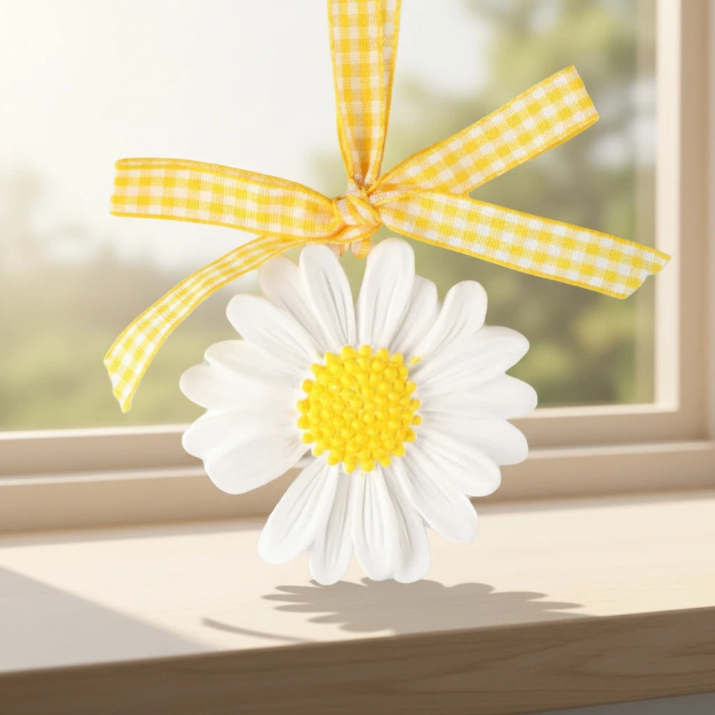 White Daisy Flower Shaped Scented Ceramic Aroma Plaster Porcelain Fragrance Essential Oil Diffuser Hanging Car Air Freshener