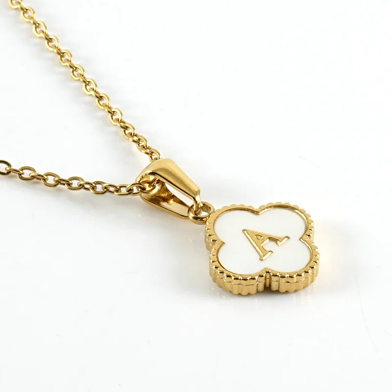 Clover Charms Pendant 18K Gold Plated Necklace Jewelry Capital Letter Chain Stainless Steel Accessories Necklace