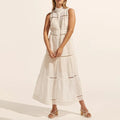 Banquet Evening Sleeveless Vest Dresses 2025 Spring Stand-Up Collar Single-Breasted Button-Up Tie Hollow Embroidery Dress