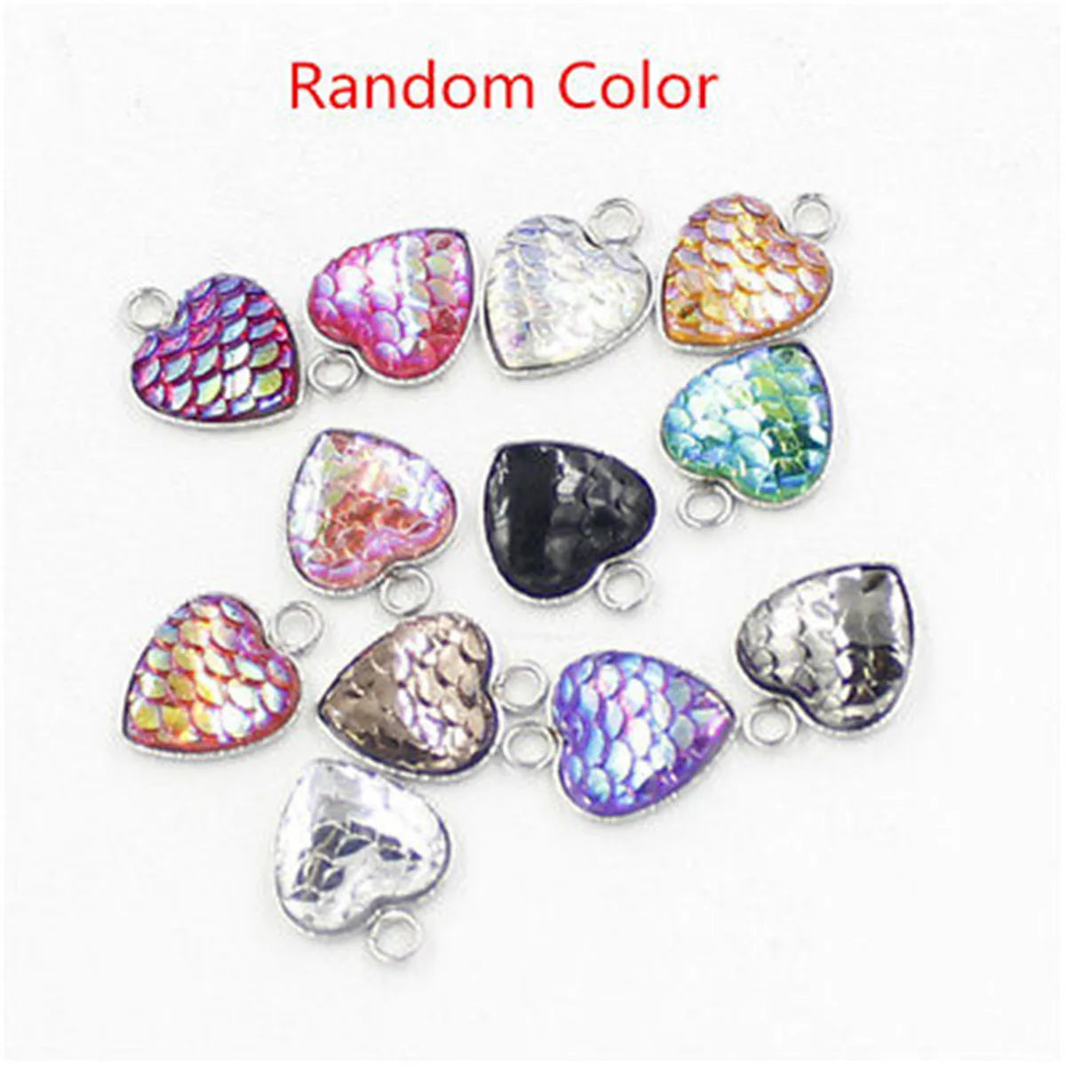 10x Resin Metal Mermaid Fish Scale Charms Pendant Jewelry Necklace DIY Making Accessories 12mm