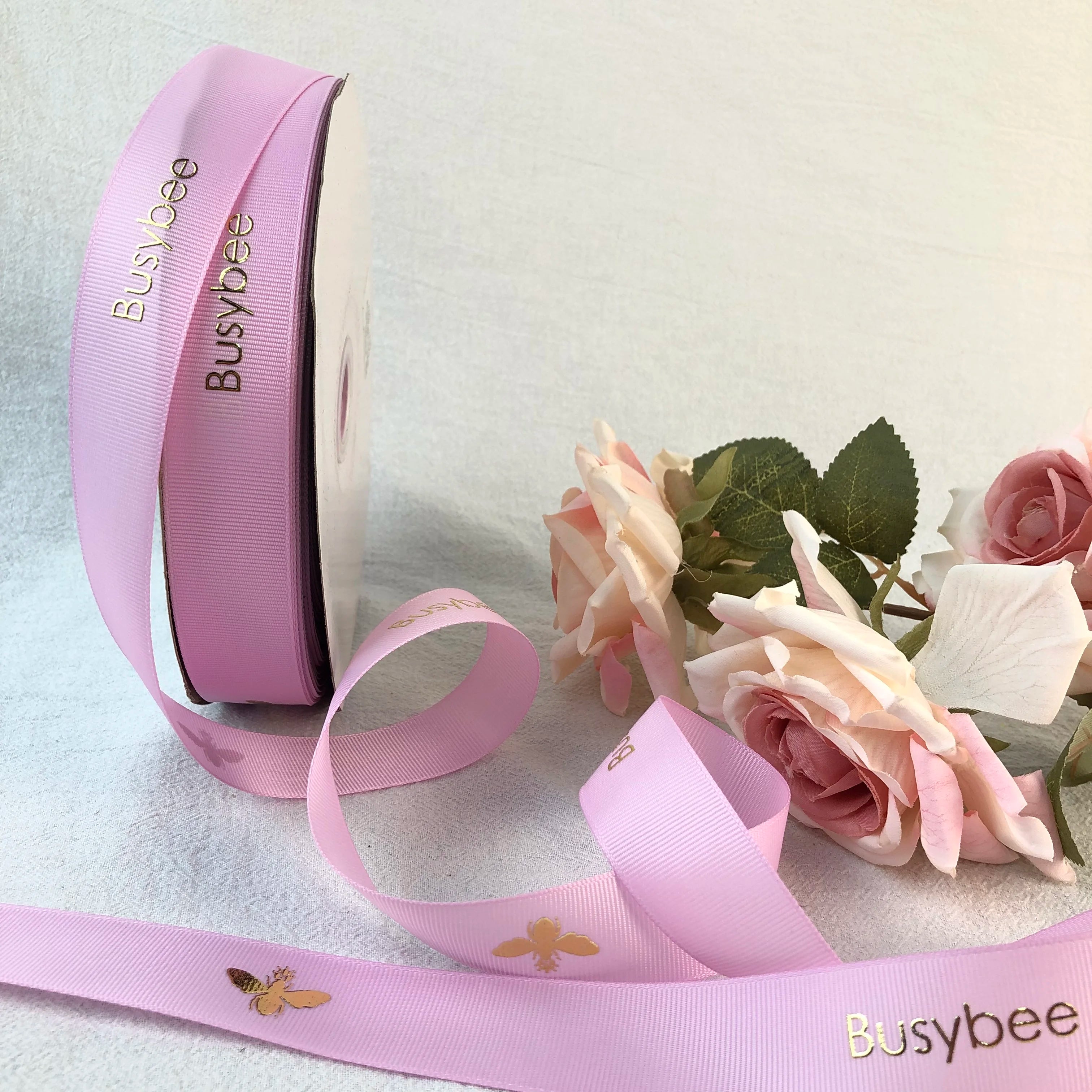 Personalized Printed Logo Satin Ribbon Flower Wholesale 3 D Gold Foil Woven Ribbon