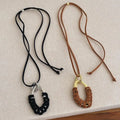 Hot Sale Woven Metal Pendant Necklace for Women's Fashion Long Black Adjustable Sweater Necklace Accessory