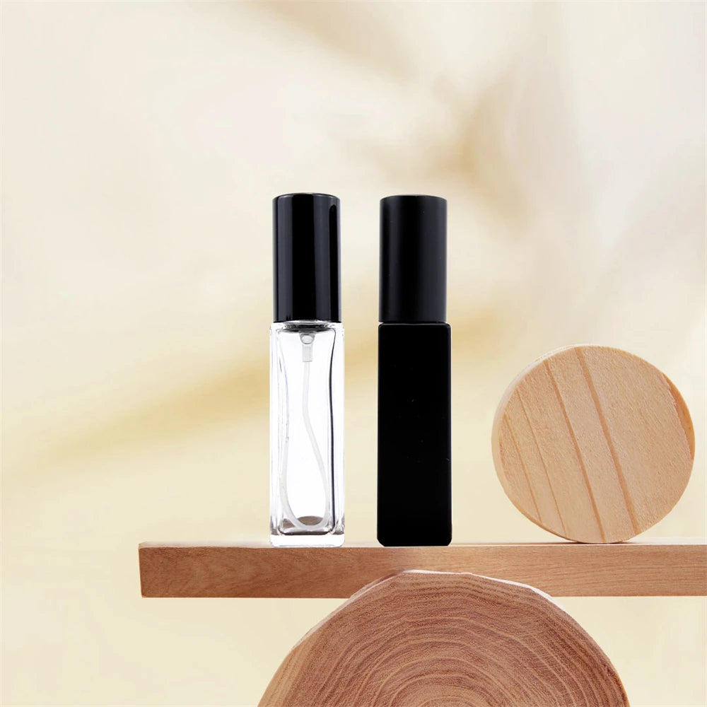 Square 10ml clear Slim Heavy Wall  Perfume Bottles Essential Oil Glass Spray  Bottle with Aluminum Lid in Stock