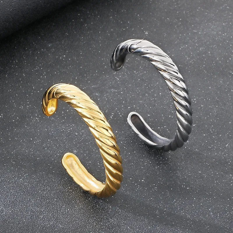 Minimalist 18k Gold Plated Chunky Bracelet for Women Men Stainless Steel Cuff Open Bangles Fashion Jewelry Gift
