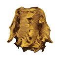 2024 New Arrivals Miyake Pleated Top Puffy Sleeve Round Neck Loose Shirt Yellow Purple Green Diamond Pleated Blouse