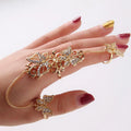 Gold Chain Link Rhinestone Flower Butterfly Full Finger Rings Set for Women Wholesale
