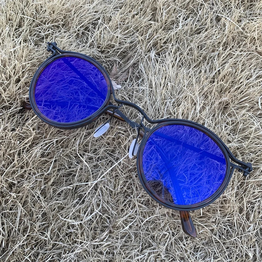 Men Anti Blue Light Punk Retro Circle Alloy Deep Grey Lunett Photogray Hommes Optical Photochromic Blue Anti-reflective Glasses