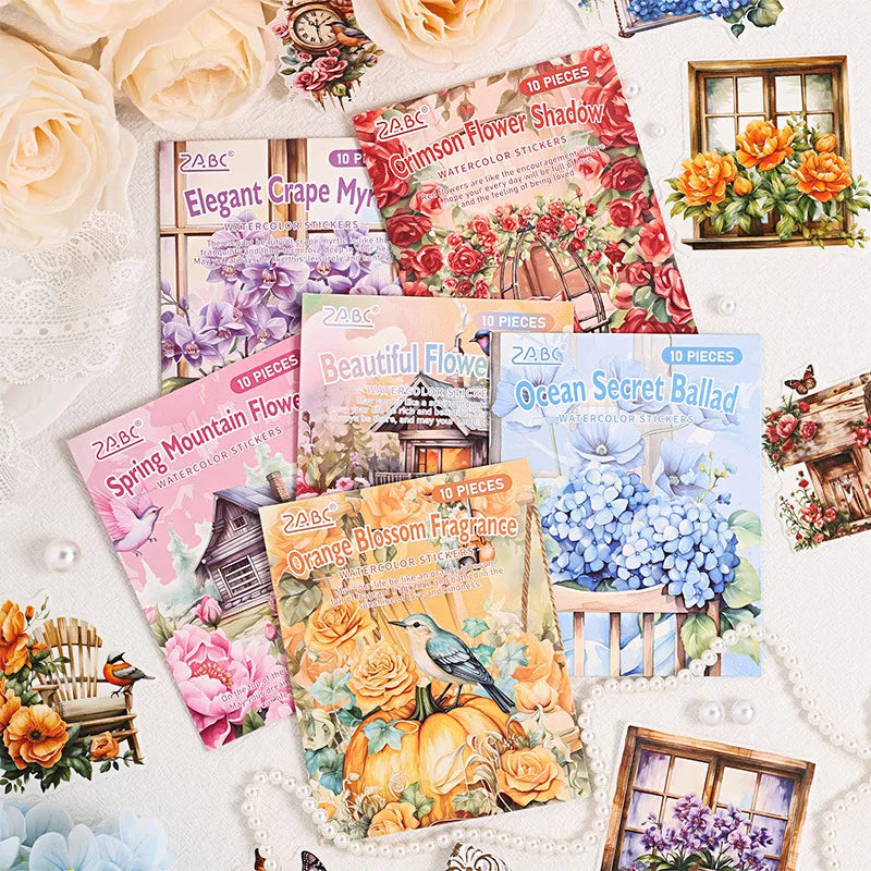 10 Sheets/pack Floral and Elegant Handbag Stickers Pack Handbag Material Stickers Creative Stickers