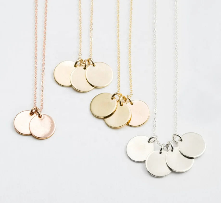 EManco 6mm Gold Disc Sublimation Engravable Initial Necklace Stainless Steel Jewelry Chain Pendant Necklace Blanks Custom