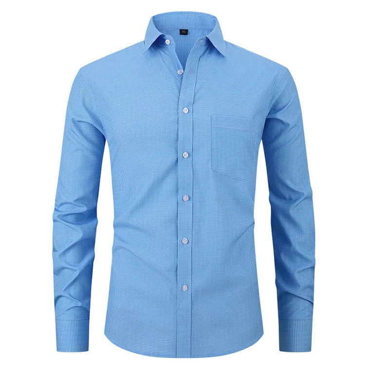 Wholesale Men's Europe-American Plaid Printed Stretch Long-sleeved Business Men Office Dress Shirt