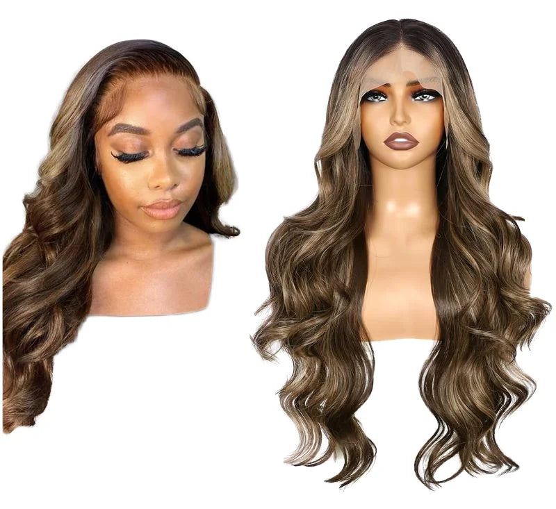 Dream Tong Female Wig Long Curly Hair with Large Waves Synthetic Lace Front Beautiful Synthetic Lace Body Wig