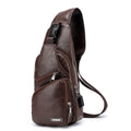 PU Genuine Cow Leather Crossbody Sling Bag for Men Vintage Fashionable Business Casual Style Retro Cool Chains Decoration