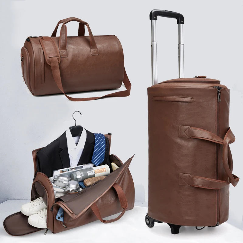 Factory Wholesale Luxurious Design Waterproof Business Trolley Luggage New Fashion Suitcase With Wheels PU Duffle Garment Bag