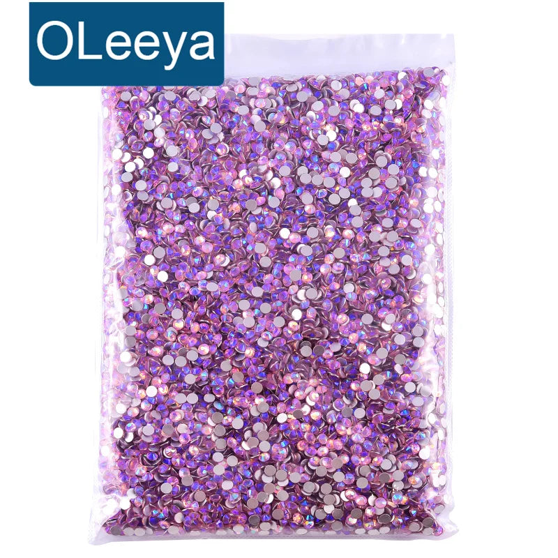 OLeeya 100% Repurchase Glass Rhinestone AB Colors Big Pack Crystal Glass Cold Rhinestone Flatback Rhinestone for Nail Decoration