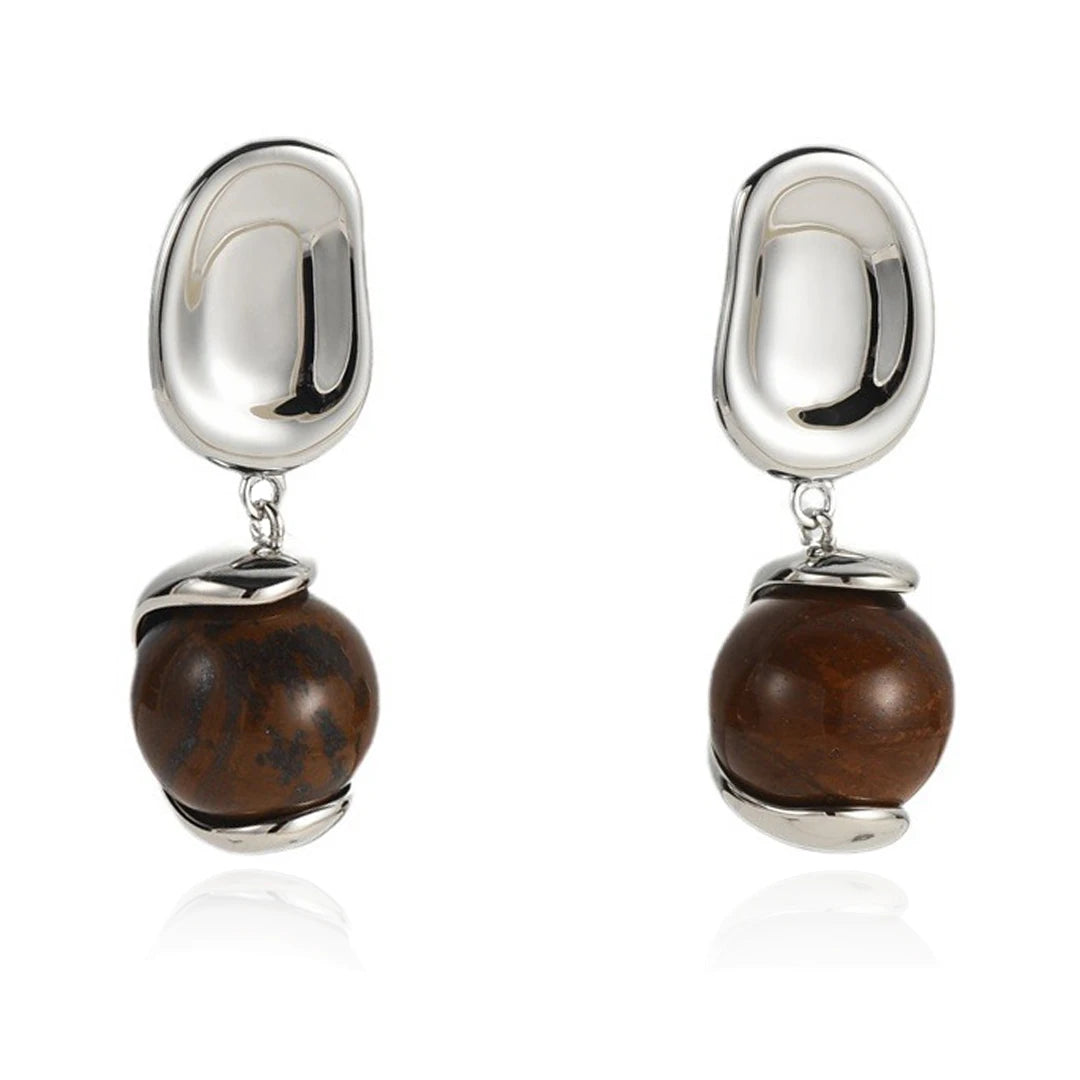 Fashion Retro Brass Plating Platinum Inlaid Natural Gemstone Pendant Earrings Women Jewelry Factory Wholesale