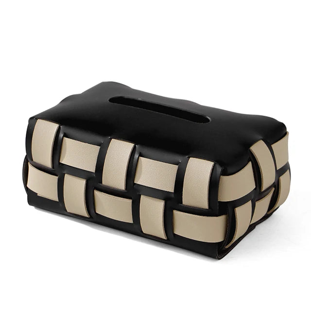 Chinese Supplier Luxury Modern Custom Logo Home Living Room Hotel Creative Double Layer Waffle Pattern Leather Tissue Box Holder
