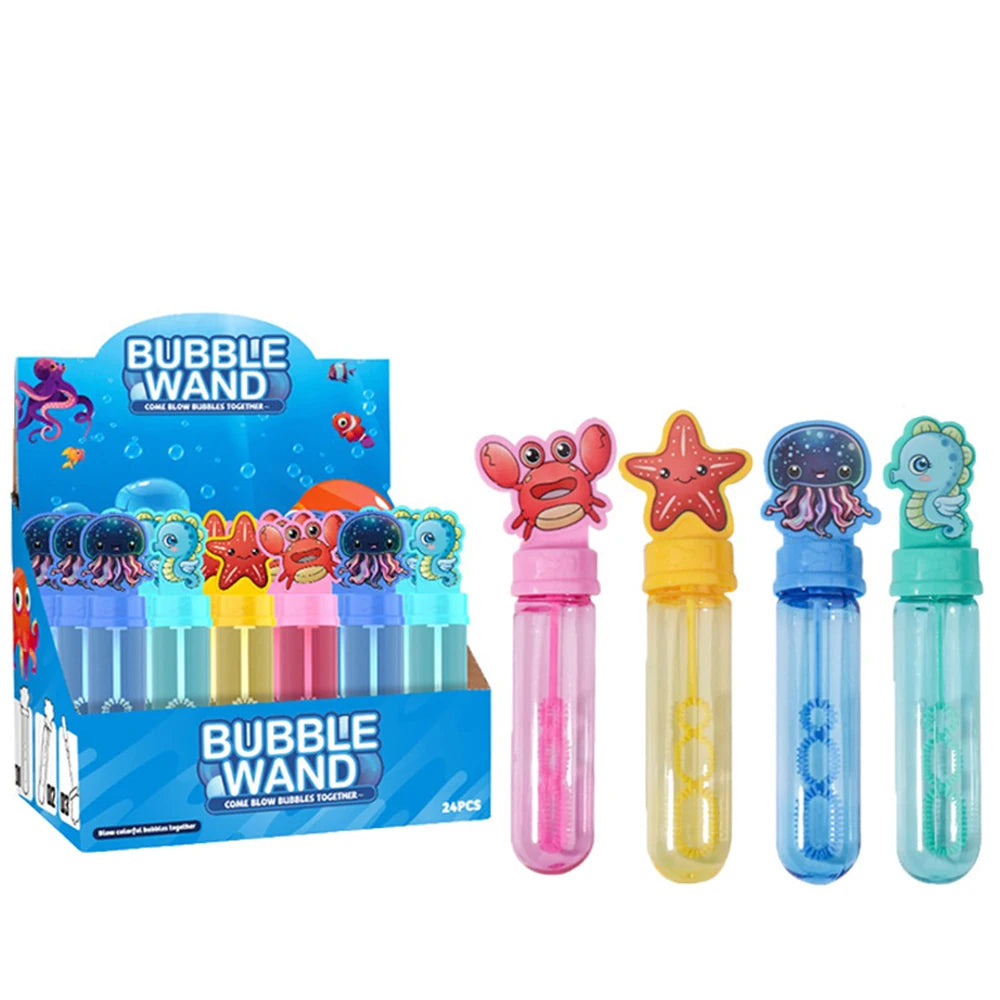 Promotional Bulk Party Favor Toys 24 Pack Small Sea Animals Blowing Soap Mini Bubble Stick Toys Bubble Wands for Kids