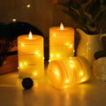 Battery Operated H4" 5" 6" Flameless Candle with Embedded String Lights Real Wax LED Flickering Candles Lamps for Wedding Party