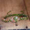 Boho Unakite Hexagon Charm Beads Braided Bracelet Bohemian Green Natural Stone Macrame Bracelet Women Jewelry Gift Wholesale
