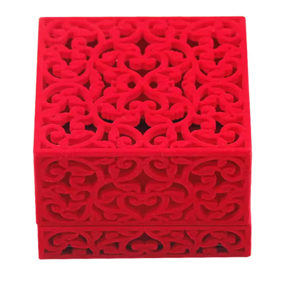 Luxury Elegant Antique Vintage Jewellery Storage Red Rose Heart Velvet Fabric Gift Jewelry Box for Women