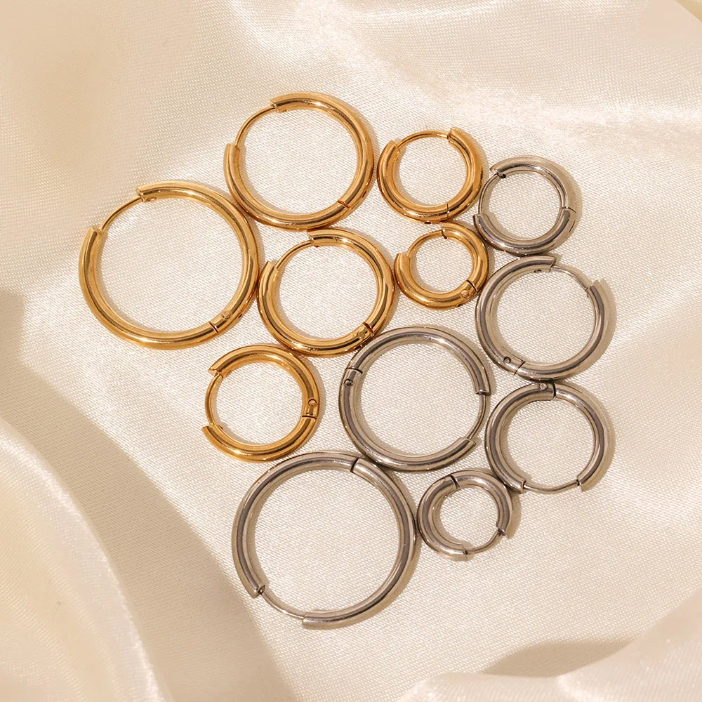Minimalist Stainless Steel Gold Plated Multicolor Huggie Earrings Waterproof Multiple Sizes Thin Hoop Earrings Boucles Doreilles