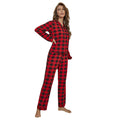 EU & US Home Clothes Women Red Plaid Checker Cardigan Shirt Long Sleeve Trousers Long Pajamas Set for Women Wholesale Price