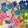 NODA Iron on Embroidery Cute Gold Edge  Little Evil  Caterpillar Chenille Patch for Kid Clothes Bag Decoration