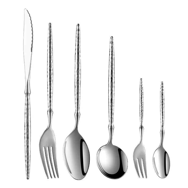 High -Quality 304 Stainless Steel Knife Fork Spoon Silverware Mirror Flatware Long Handle Restaurant Cutlery