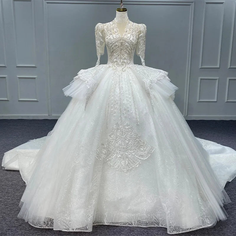 Jancember MN184 Modern Elegant Short Sleeve Bridal Wedding Dresses for Women