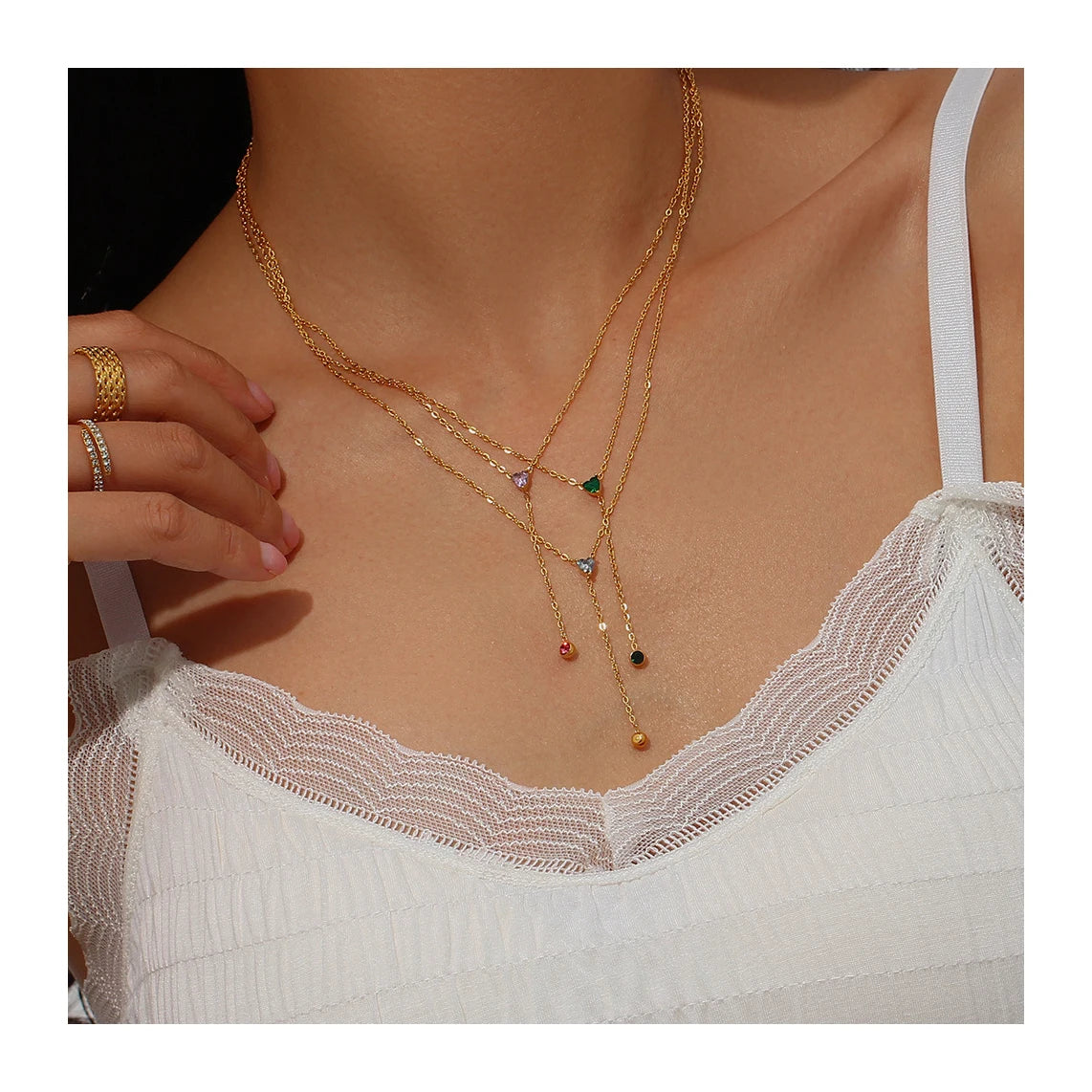 ERESI Wholesale Jewelry Minimalist 18K Gold Plated Zircon Necklace Stainless Steel Snake Y Shape Crown Zircon Necklace