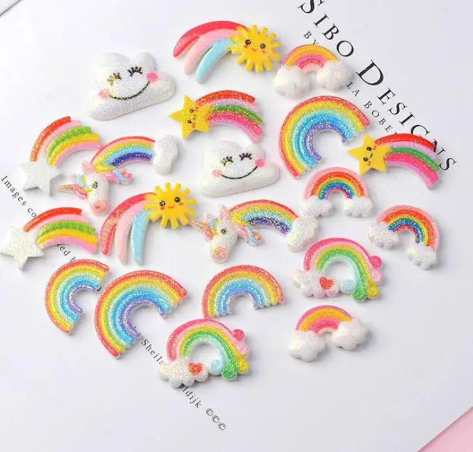 Cute Flatback Cabochon  Charms Shinny Star Moon unicorn Smiling Face Cloud  rainbow Resin
