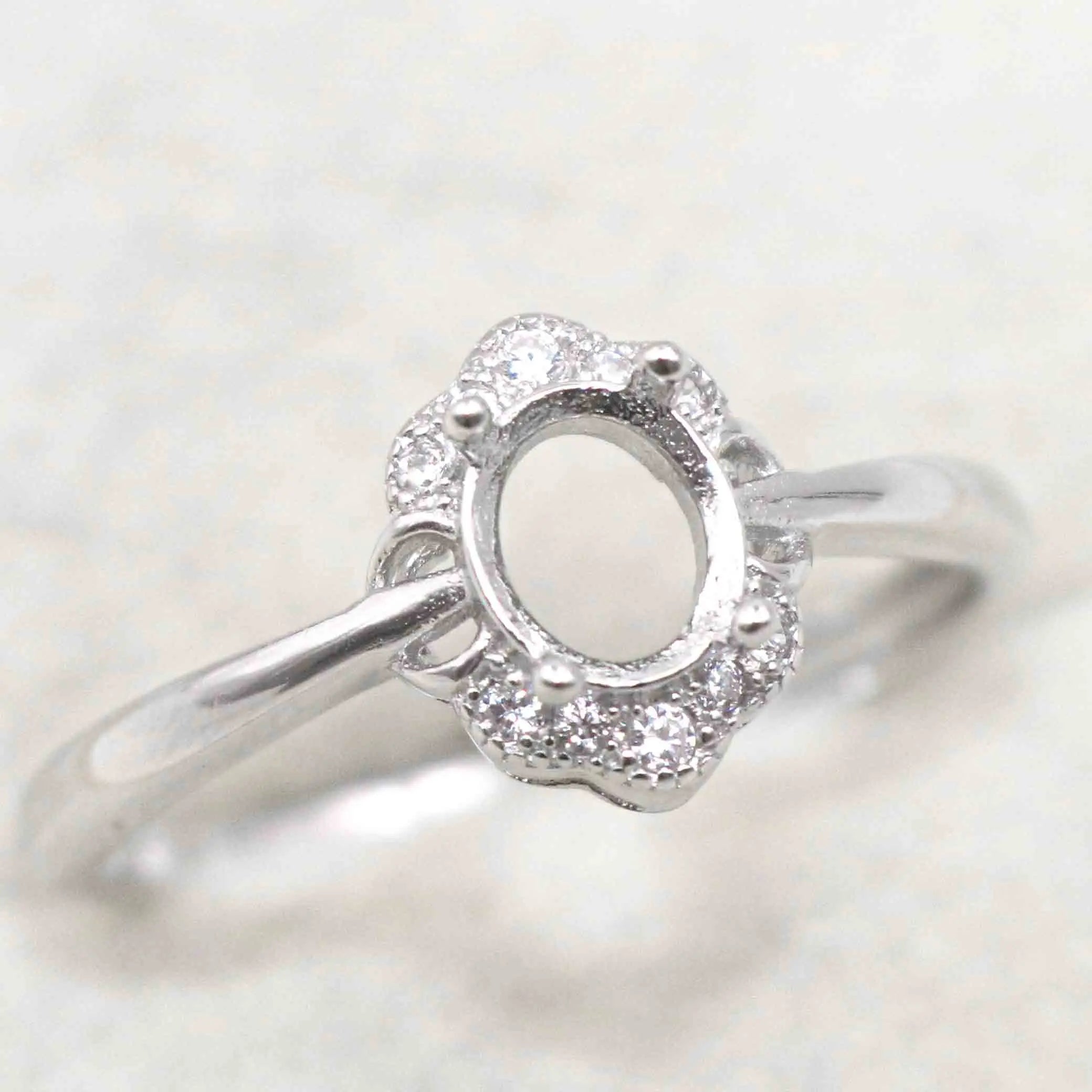 Sterling Silver 5*6mm Semi Mount Ring Frame Empty Blank Support Claw Setting S925 Base Holder Without Center Stone for DIY Inlay