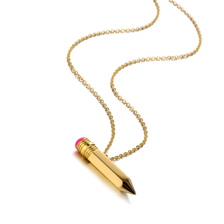 New Pencil Charm Necklace Exquisite Stainless Steel Necklace Can Open Pencil Pendant Fun Necklace Jewelry Gift