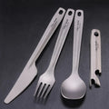 Outdoor Camping Pure Titanium Matte Flatware Set Cutlery Utensil Spoon Fork Knife Set with Bottle Opener