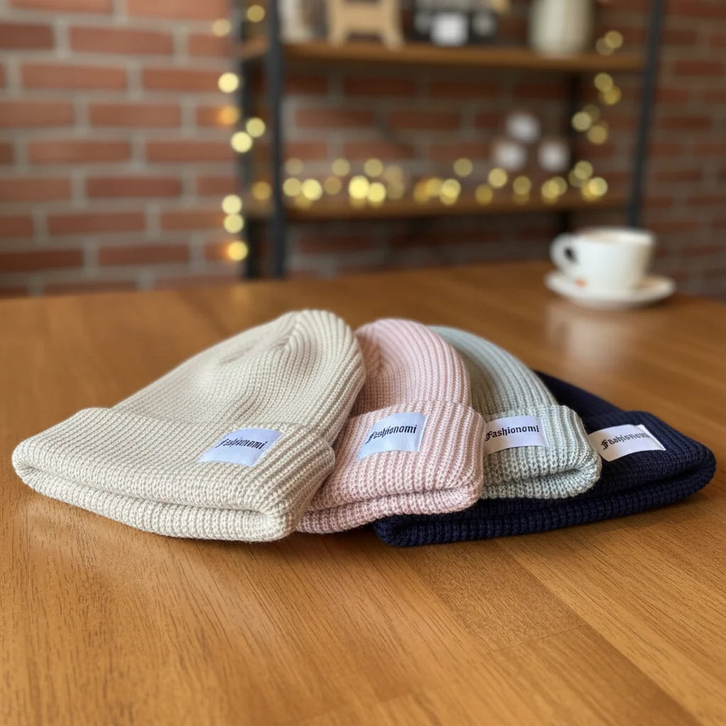 Custom Slouchy Winter Beanies With Printed Design Leather Patch Logo Digital Printing for Keeping Warm
