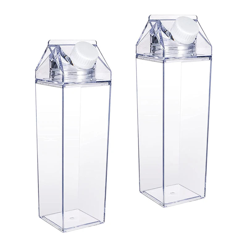 Amazons Hot Sell 500ML Square Drinking Bottle Plastic Clear Acrylic Milk Carton Water Bottle