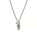 Unisex Stainless Steel Diamond Rabbit Pendant Necklace Silver Plated Hip Hop Style for Men and Women for Anniversary