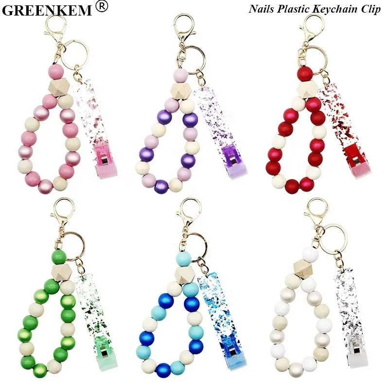 New Protect Nail Art ATM Bank Card Dispenser Wooden Bead Bracelet Nail Pullers Design Card Grabber Nails Plastic Keychain Clip
