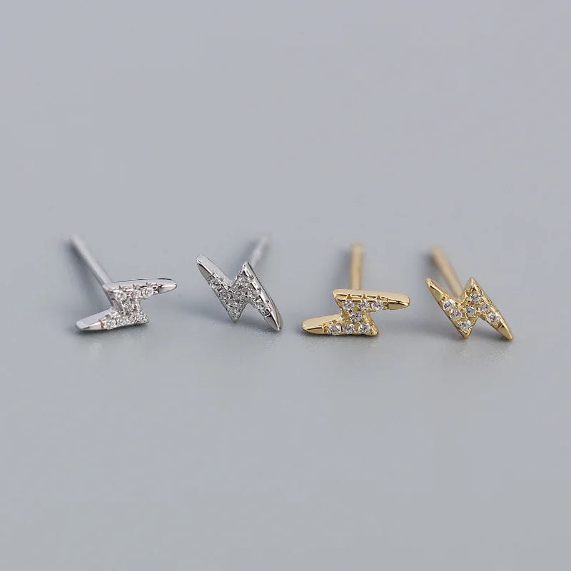 2022 NEW 925 Sterling Silver Small Lighting Flash Shape with White Diamond Cz Stud Earring for Women