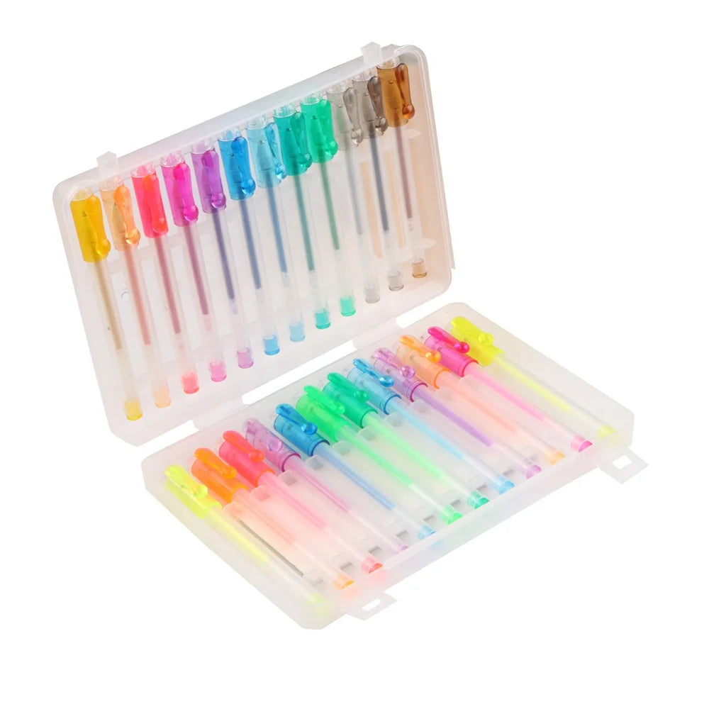 2024 New Design Custom Plastic Gift Box 24 Colors 0.5mm Short Glitter Non-toxic Eco-friendly Gel Pen Set for Kids MegaBDM