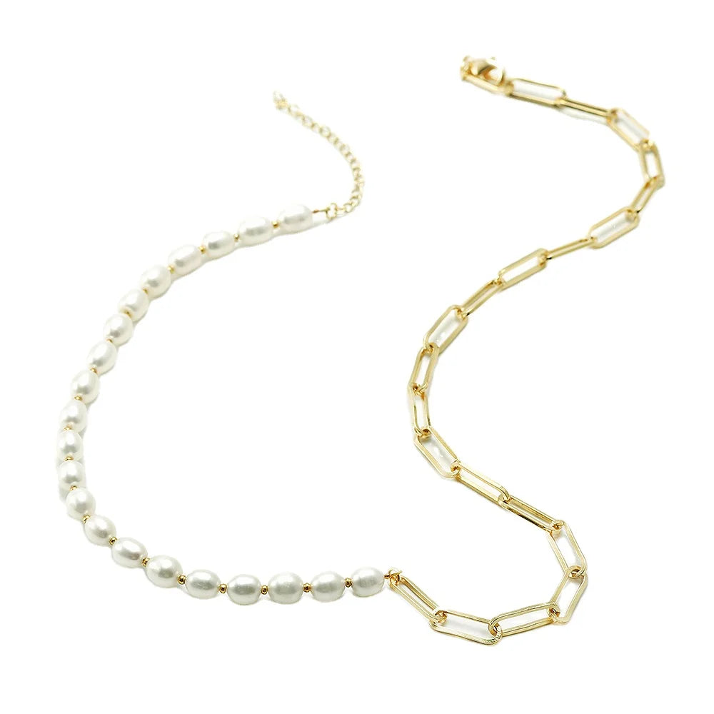 High Quality Gold Plated Jewelry Wholesale Brass Link Chain Shell Beads Pendant Pearl Necklace