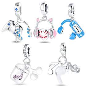 New Authentic 925 Sterling Silver Charms Beads Dangle Fashion Wholesale Headset Music Charm Bracelet Original Bracelet Jewelry