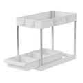 Sliding Cabinet Basket Organizer 2 Tier Under Bathroom Storage Rack with Hooks Under Sink Organizer with Drawer