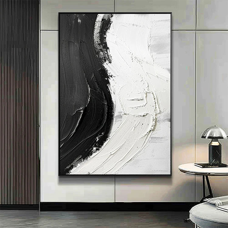 Handmade Heavy Clay 3d Textured Canvas Artwork Modern Wall Art Black and White Large Paintings Decor