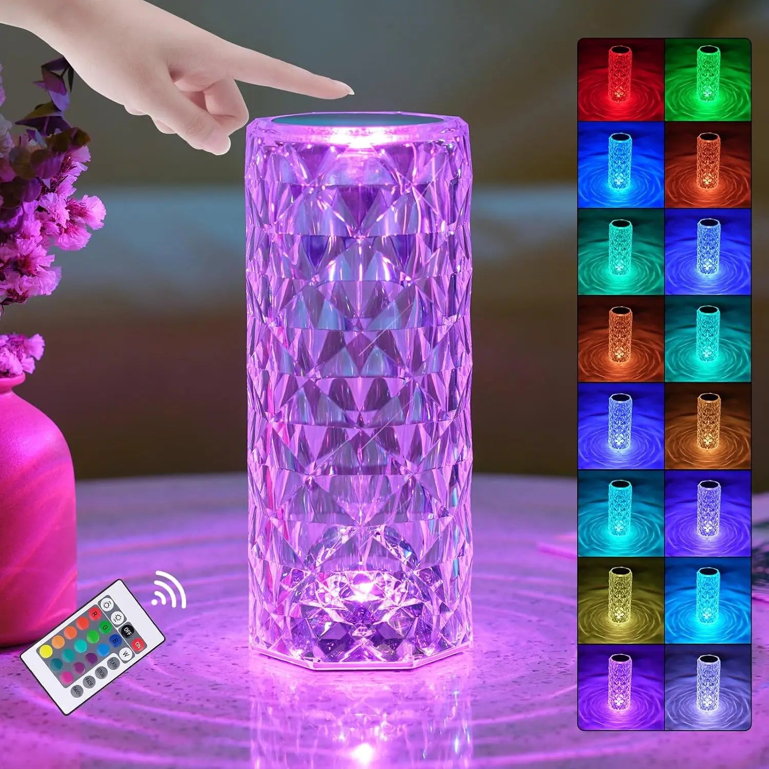 Romantic 16-Color RGB Night Light Hot LED Rose Atmosphere Lamp with Touch Control Flexible Crystal Desk Table Lamp for Bedroom