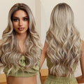 Japanese Fiber Lace Synthetic Wig Long Curly Hair Wave Wavy Dark Hair Root Blonde Brown Striped Wig Self Soft and Smooth 13x1x5