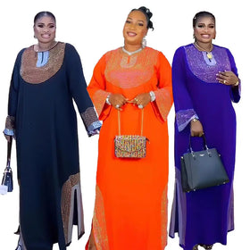 New African Dresses Fashion Long Kimono Robe Rhinestone African Traditional Wear African Robe Africa Clothing Africa Women Dress