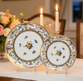 Karosa 4pcs Bone China Dinner Plate Soup Plate Desert Plate with Bowl Gold Rim Beautiful Flower Design Dinnerware Dinner Sets