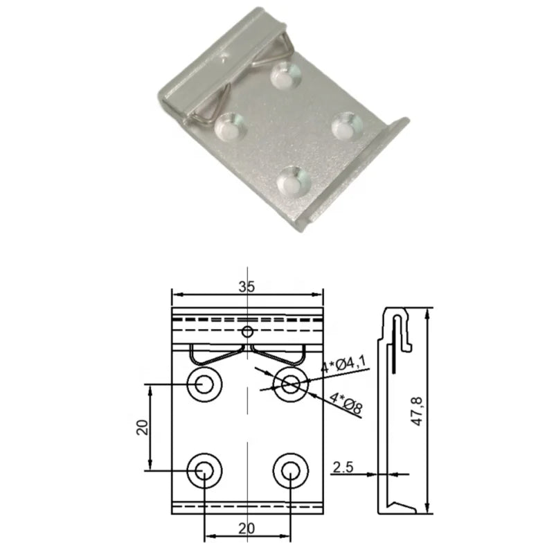 Silvery Plastic DIN Rail Mount Clip with Snap Hook for 35mm DIN Horizontal Mounting Rail 4-hole M4