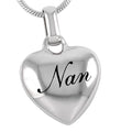 Stainless Steel Heart Memorial Urn Necklace Ash Cremation Nan Jewelry Fur Keepsake Grandmother Heart Pendant Cremation Ashes Urn